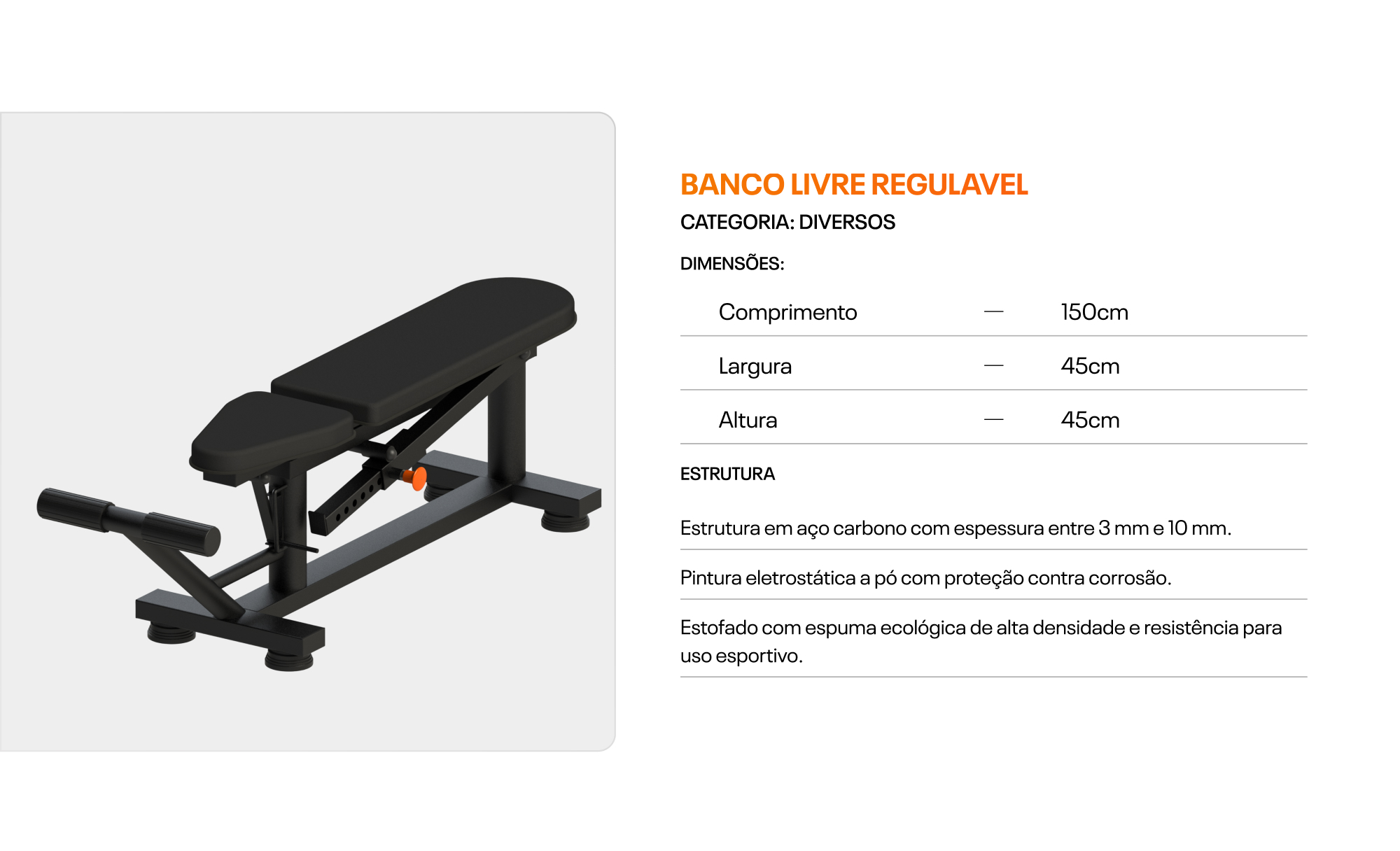 Banco Livre Regulável — ficha técnica