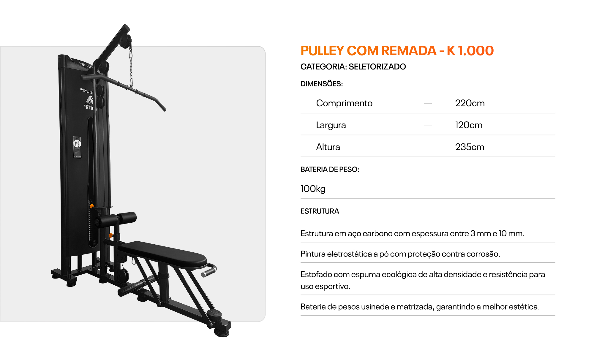 Pulley com Remada K1.000 — ficha técnica